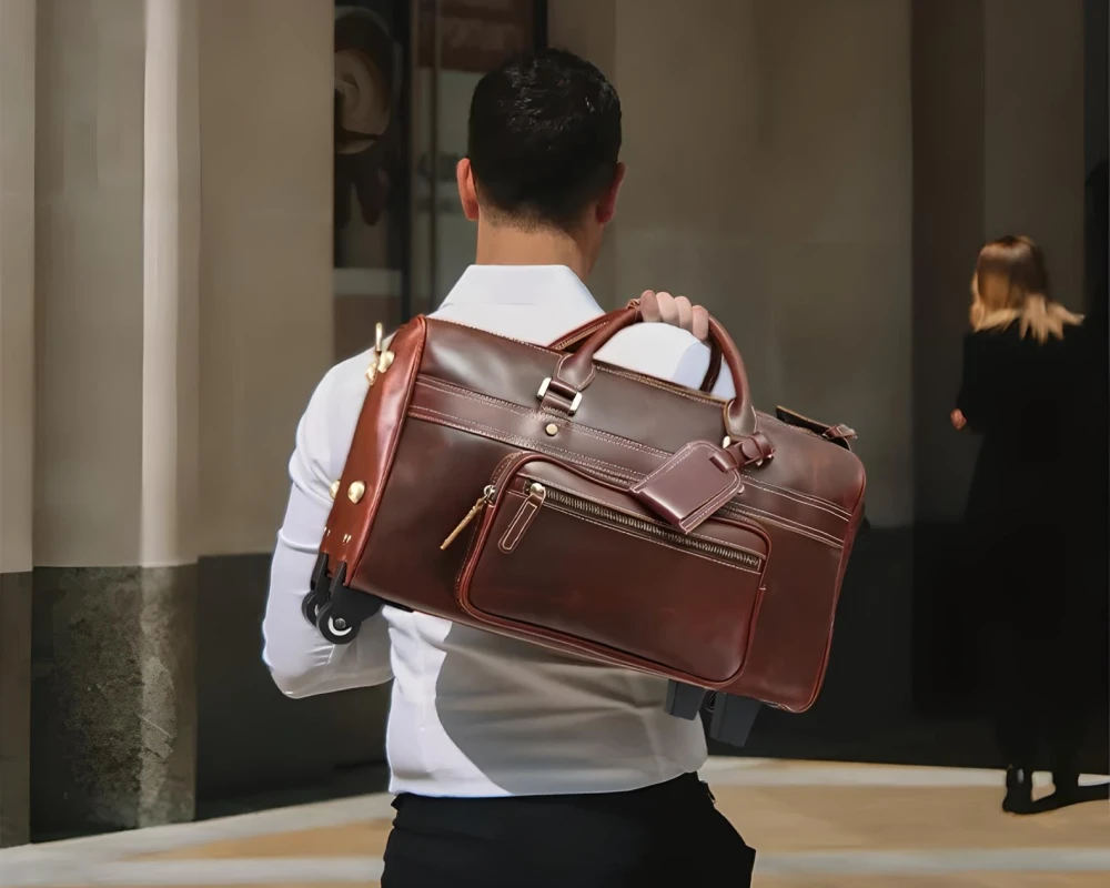 carry on leather duffle bag